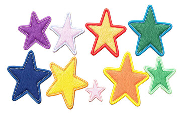 Fototapeta premium Colorful Fabric Star Patches – Embroidered Appliques for Crafts, Sewing, and DIY Decoration