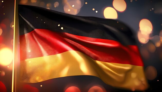 The flag of Germany on a pole blowing in the wind