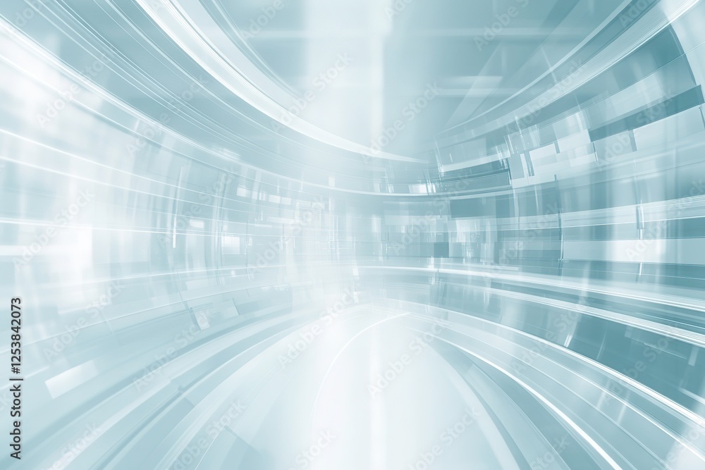 Poster abstract futuristic tunnel with blue light streams and speed lines.