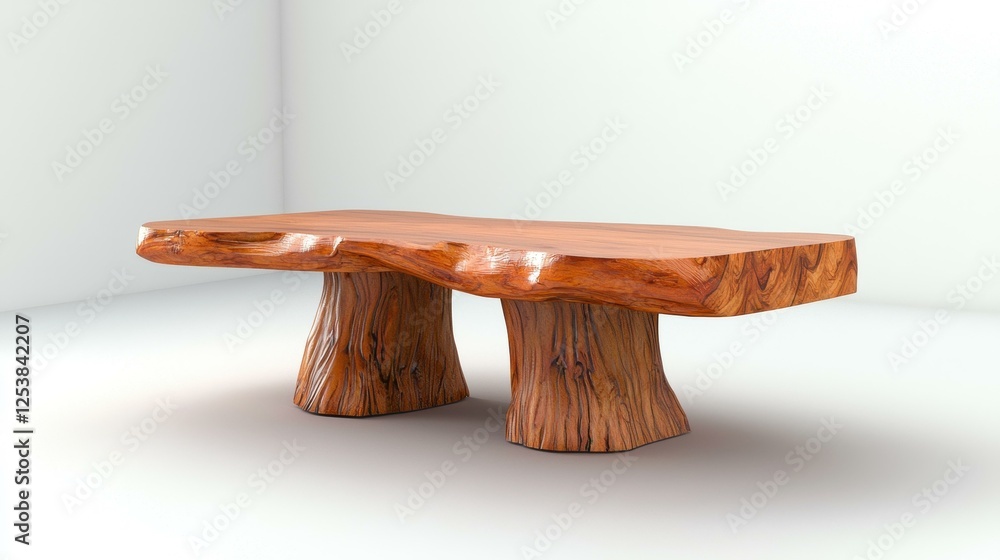 Poster rustic wooden bench crafted from tree trunk sections in bright studio with white background design