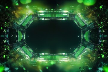 Futuristic green cyber data tunnel, digital design