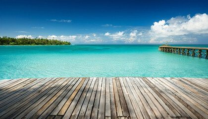 Fototapeta premium empty wood pier beside tropical seaside