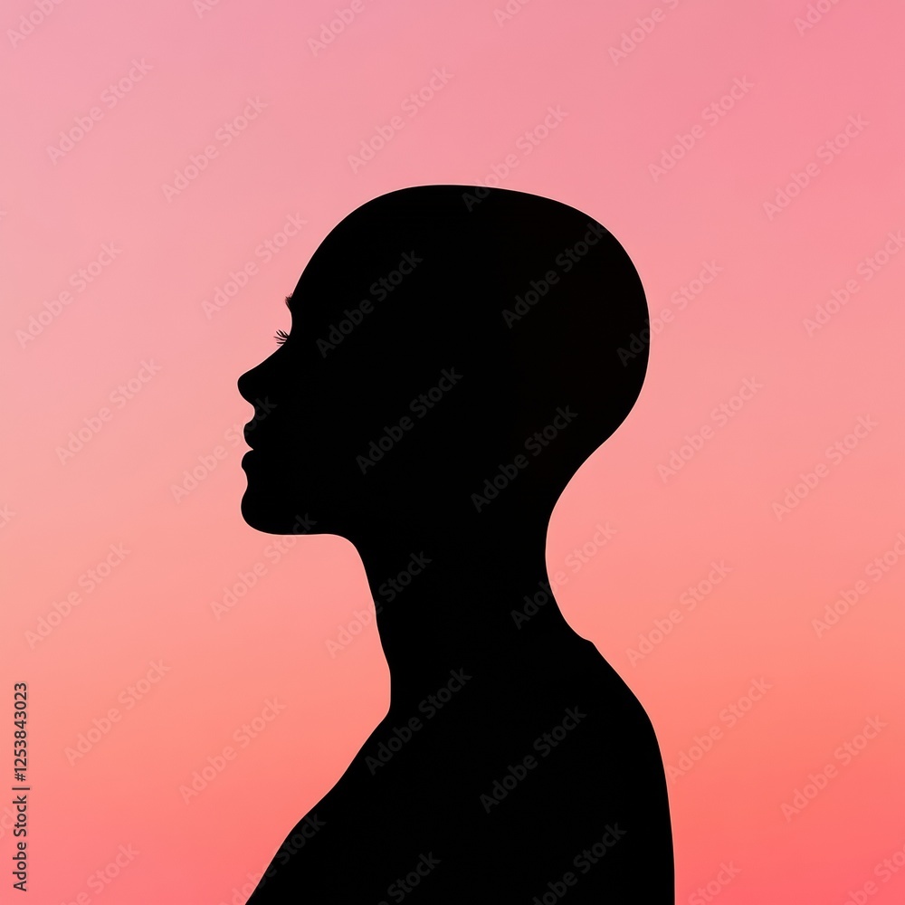Fototapete Silhouette of a person with bald patches against a gradient sunset background. Generative AI