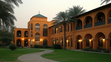 Elegant Arabian Architecture: A Sunset View of a Resort