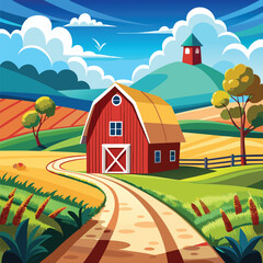 Farm cartoon style illustration background 