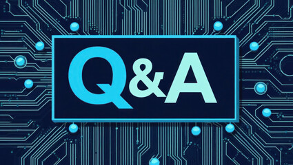 Dynamic Q&A concept with a digital circuit background for tech discussions.