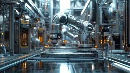 Automated industrial robotic arm in action