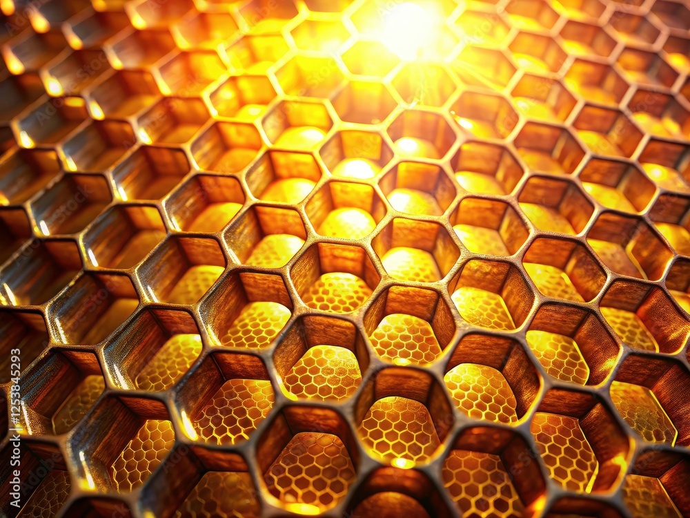 Poster golden hour illuminates hexagonal honeycomb patterns in awe-inspiring drone photography; a wave of l