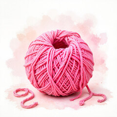 Playful ball of yarn with curling strands on soft pastel background, creativity