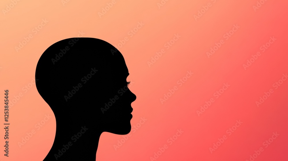 Poster Silhouette of a person with bald patches against a colorful gradient background during sunset hour. Generative AI