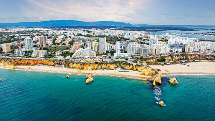 Aerial from Praia Da Rocha and Portimao in the Algarve Portugal