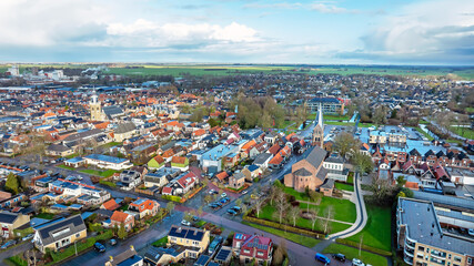 Fototapeta premium Aerial from the city Joure in Friesland the Netherlands