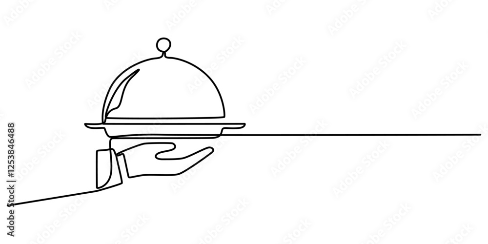 Poster continuous line drawing of serving icon. hand drawn symbol vector illustration, hand drawn doodle se