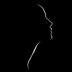 vector black and white illustration of a beautiful female face formed by a shadow. useful for advertising products for women, beauty salons, decorative and care cosmetics, logo, print, poster, design