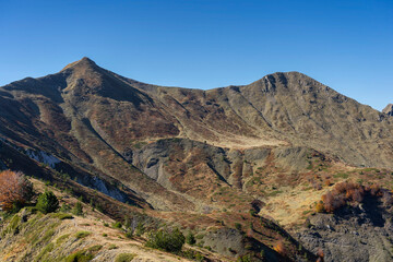 Peaks of Talijanka and Popadija, cursed mountains (Prokletije), Montenegro, Grebaje - Balkans. Autumn colours, blue sky  