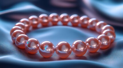 Pink pearl necklace on silk.