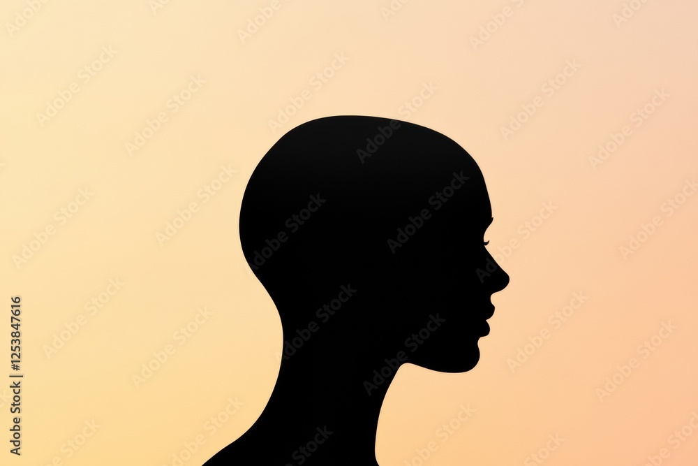 Leinwandbilder silhouette of a person with bald patches against a warm gradient background during sunset. generativ