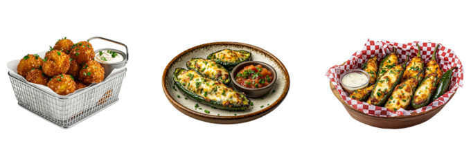 Rustic Jalapeño Poppers with Melty Cheese Filling on a Transparent Background