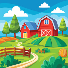 Farm cartoon style illustration background