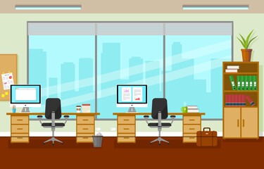 Modern Business Corporate Open Plan Office Workspace - Color Icon illustration Vector