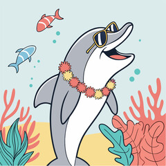 Obraz premium Cool Dolphin in Sunglasses vector @ illustration design