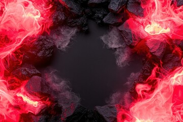 Intense glowing lava and dark rocks frame.
