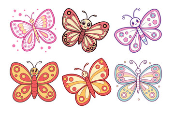 A Bundle of Cute Butterfly vector cartoon illustration Easter day