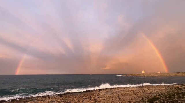 Sunset and rainbow on the Mediterranean Sea