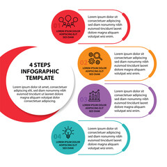 4 steps infographic template with 4 options. Flowchart that can be used for business report, data visualization and presentation. Timeline infographic elements vector illustration.
