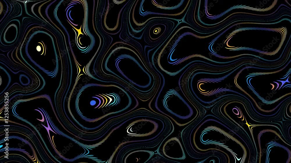 Leinwandbilder Colorful lines with a black background moving slowly and irregularly to form an abstract shape, ideal for use as background