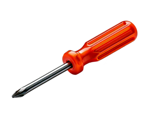Screwdriver, crosshead, tiny, handle, plastic, orange, background, white, transparent, natural, realistic, light, studio, compact, lightweight, durable, precise, sharp, ergonomic, non-slip, grip, tool