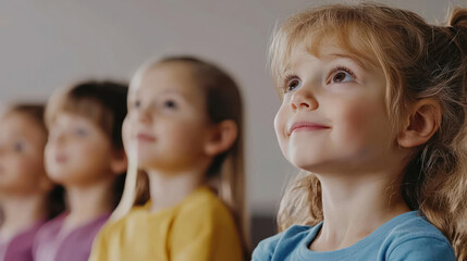 Children Looking Up In Row