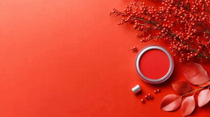 Vibrant red aesthetic with natural elements.