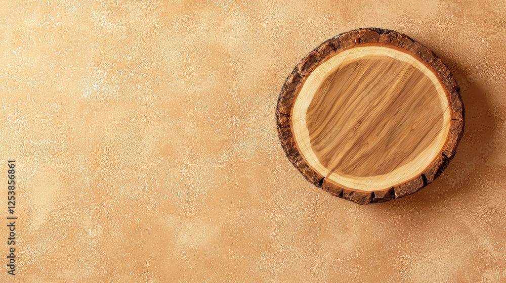Poster wooden slice on textured surface for serving and display