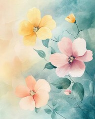 Obraz premium Watercolor Illustration of Vibrant Blooming Flowers in Soft Spring Colors