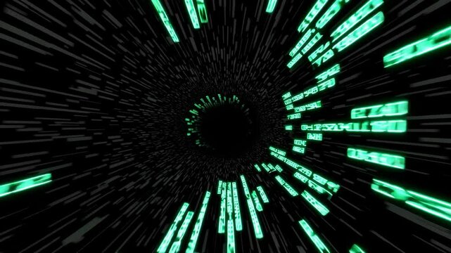tunnel of binary code streaming endlessly toward the screen