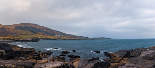 Autumn panorama in rugged landscape, Kerry, Ireland