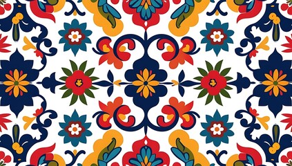Vibrant Floral Damask Pattern Design Textile
