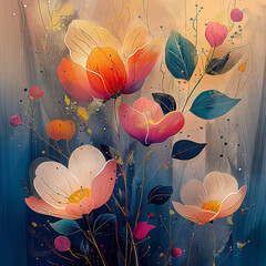Vibrant Abstract Floral Art – Elegant Botanical Digital Paintings with Soft Gradients and Bold Colors