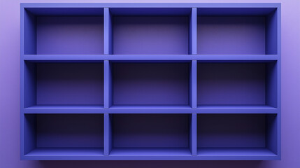 purple wooden empty  bookshelf with multiple compartments isolated on purple background
