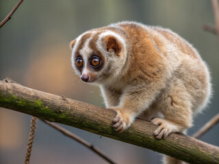 A young slow loris, with a light beige and brown coat rare species of animals