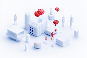 3D Model of brain and miniature objects