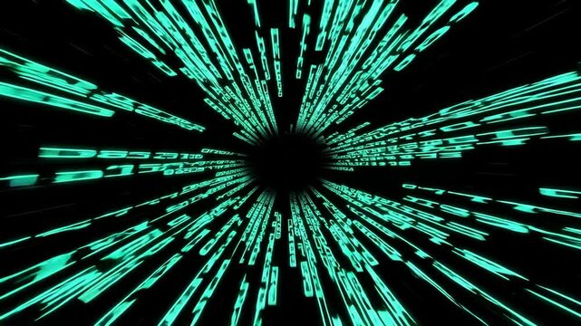tunnel of binary code streaming endlessly toward the screen