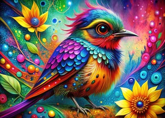 Obraz premium Modern art meets avian fashion. Digital painting showcases abstract doodle birds in a surreal style.