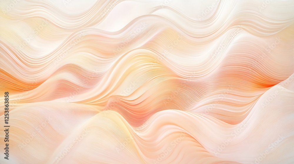 Poster soft colorful abstract background with graceful wavy lines and fluid forms creating a serene aesthet