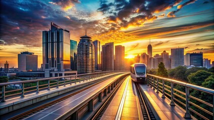 Fototapeta premium Modern urban transportation: a breathtaking panoramic view from the elevated rail system.