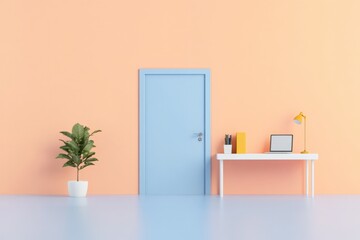 minimalist office space with plant and desk