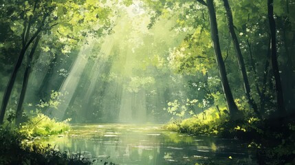 Obraz premium Dreamy Forest Landscape Painting