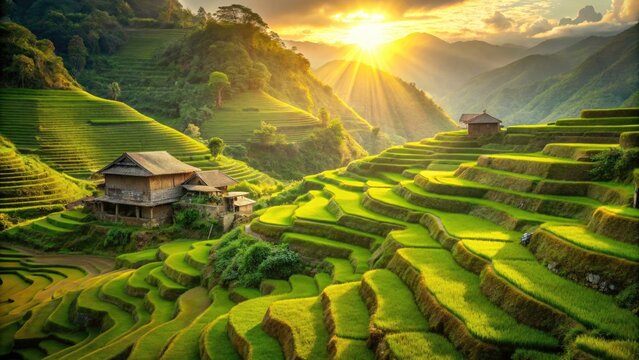 Philippine's Bontoc: stunning rice terraces sculpted into hillsides, traditional houses dotting the landscape.