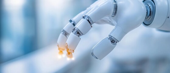 robotic Hand with Light Emanating from Fingertips